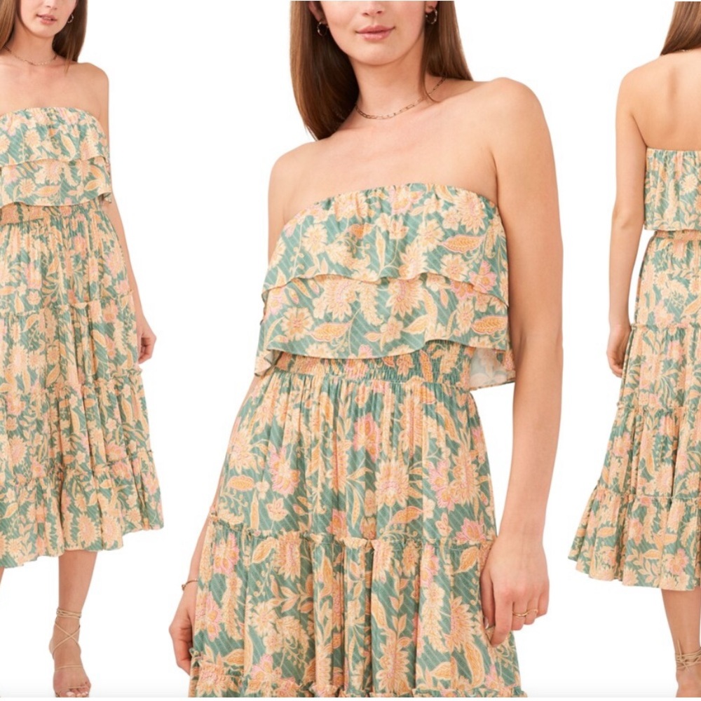 1. State  Floral-Print Strapless Ruffle-Tiered Midi Dress - Picture 11 of 13